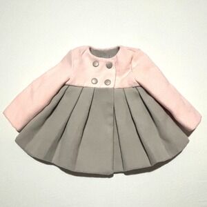 Tahari Baby Girls Pink Gray Pleated Coat Jacket 6-9 Months